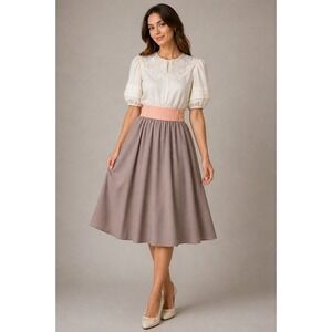 Liz Roberts Vintage Secretary Dress 70s Cottagecore Coquette Brown Cream Size 12